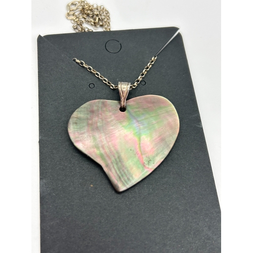 69 - Silver and Iridescent Shell Heart Pendant Necklace