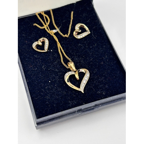 70 - A Trio of Silver-Gilt Heart-Motif Jewelry: Necklace and Pair of Earrings