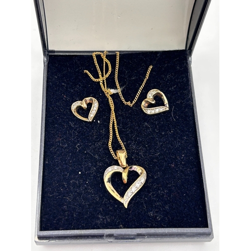 70 - A Trio of Silver-Gilt Heart-Motif Jewelry: Necklace and Pair of Earrings