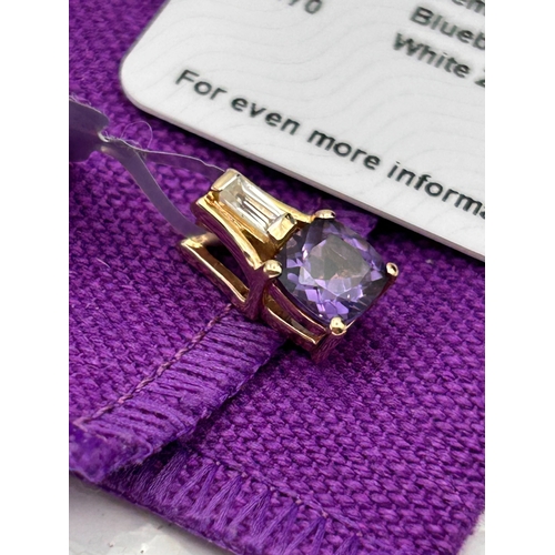 71 - Montezuma Blue Quartz and White Zircon 375 Gold Pendant