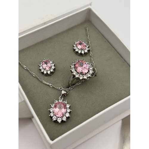 73 - Uloveido Pink Cubic Zirconia Wedding Jewelry Set, A Collection of 5 Pieces