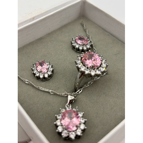 73 - Uloveido Pink Cubic Zirconia Wedding Jewelry Set, A Collection of 5 Pieces