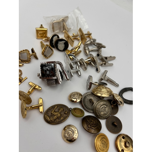 80 - A Collection of 45 Vintage and Antique Cufflinks, Buttons, and Fasteners, Mixed Materials