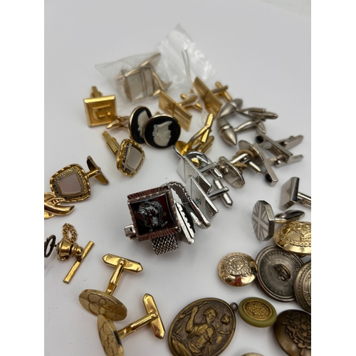 80 - A Collection of 45 Vintage and Antique Cufflinks, Buttons, and Fasteners, Mixed Materials