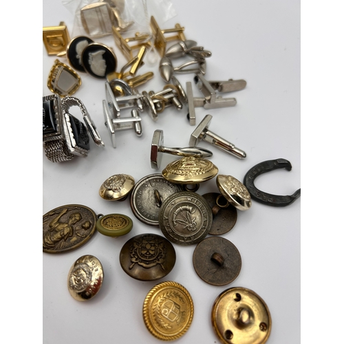 80 - A Collection of 45 Vintage and Antique Cufflinks, Buttons, and Fasteners, Mixed Materials