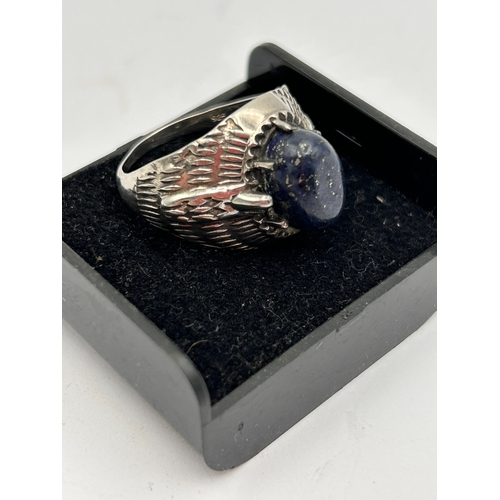 91 - Sterling Silver Lapis Lazuli Winged Shoulder Statement Ring