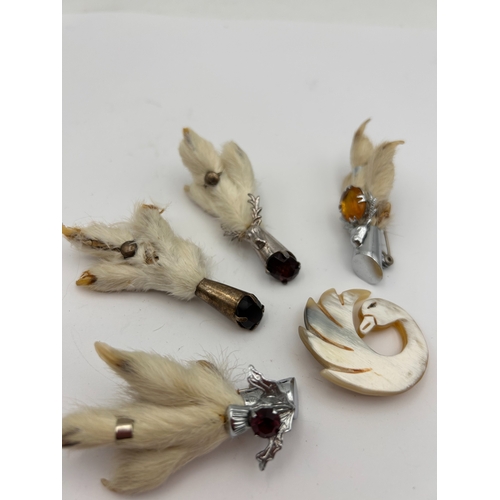 93 - A Collection of 5 Vintage Scottish Grouse Claw and Figural Brooches