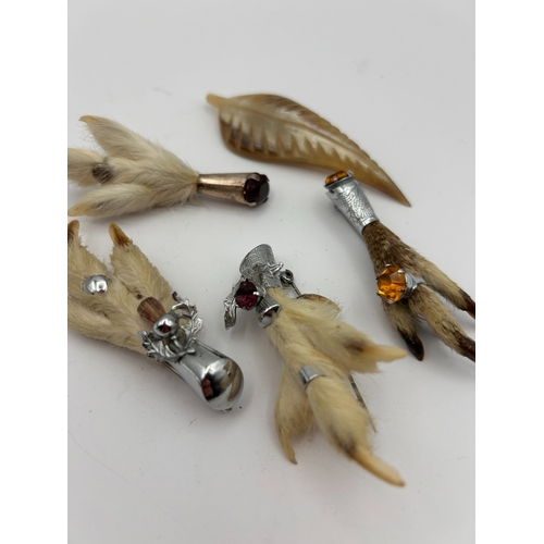 94 - A Collection of 5 Vintage Scottish Grouse Foot Brooches and Accessory