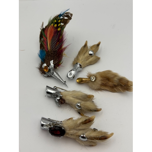 95 - A Collection of Five Scottish Grouse Foot and Feather Sporting Brooches