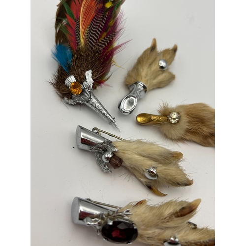 95 - A Collection of Five Scottish Grouse Foot and Feather Sporting Brooches