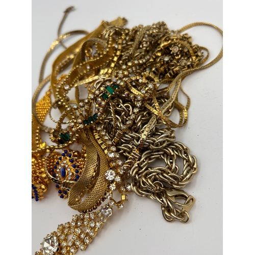 Large Hoard of Gold-Toned Costume Jewelry Chains and Rhinestone Elements