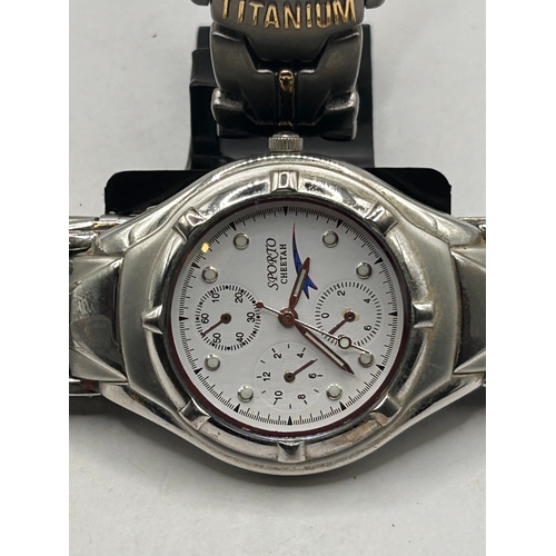 12 - A Pair of Philip Persio Universal Titanium and Sporto Cheetah Chronograph-Style Watches,Working