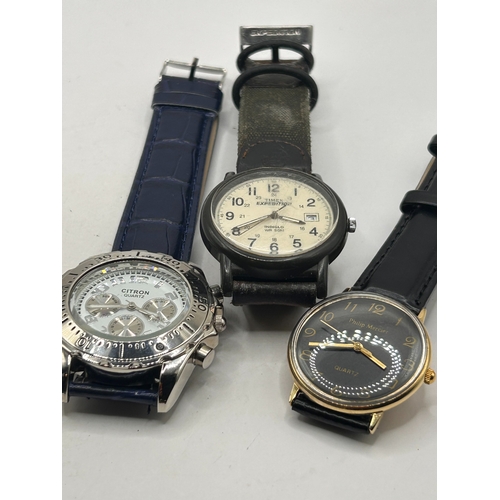 14 - A Trio of Quartz Wristwatches including Timex Expedition, Citron, and Philip Mercier,Working