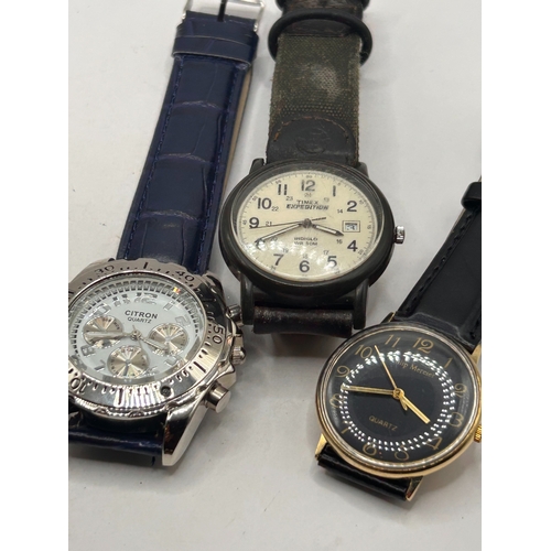 14 - A Trio of Quartz Wristwatches including Timex Expedition, Citron, and Philip Mercier,Working