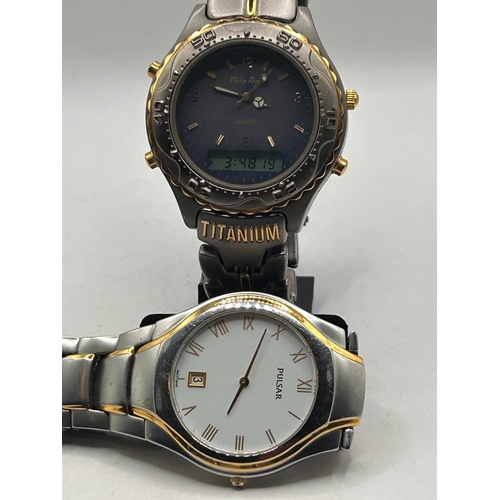17 - A Pair of Quartz Two-Tone Wristwatches, Philip Persio and Pulsar,Working