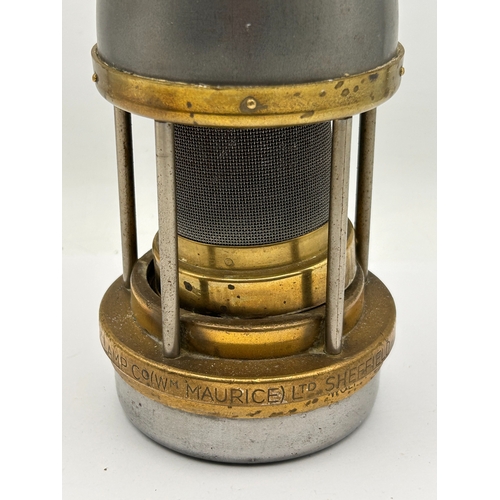 21 - A WM Maurice Ltd Sheffield Brass and Steel Miners Safety Lamp