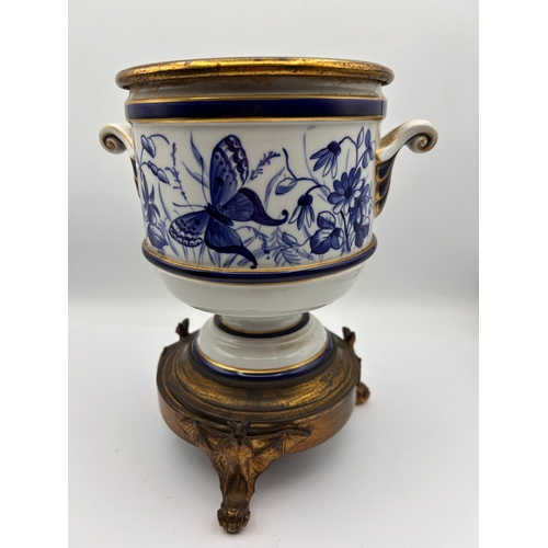26 - A Gilt-Metal Mounted Blue and White Porcelain Cachepot or Jardinière