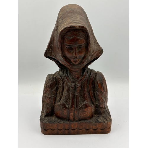 30 - A Carved Dark Hardwood Folk Art Bust Signed I. Sallai