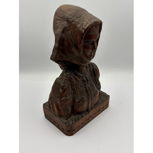 30 - A Carved Dark Hardwood Folk Art Bust Signed I. Sallai