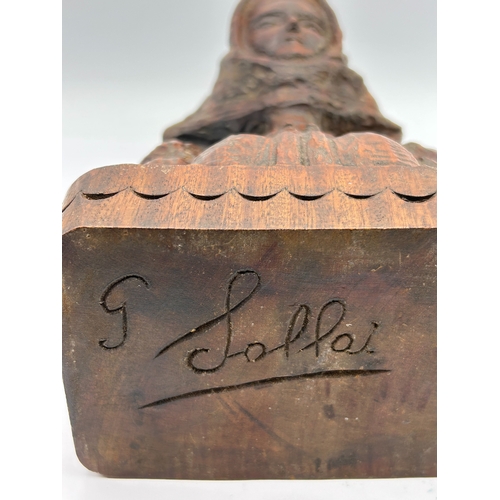 30 - A Carved Dark Hardwood Folk Art Bust Signed I. Sallai