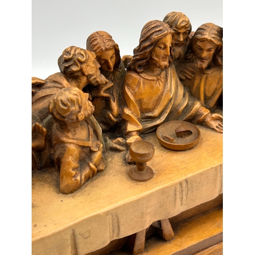 33 - ANRI Carved Wood Last Supper Sculpture with Thirteen Figures, Mid Century .