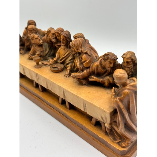 33 - ANRI Carved Wood Last Supper Sculpture with Thirteen Figures, Mid Century .