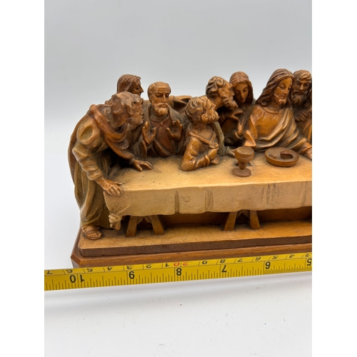 33 - ANRI Carved Wood Last Supper Sculpture with Thirteen Figures, Mid Century .