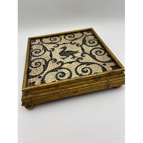 36 - A Grand Tour Micro-Mosaic and Gilt Metal Trivet