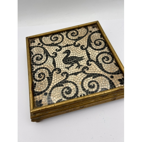 36 - A Grand Tour Micro-Mosaic and Gilt Metal Trivet