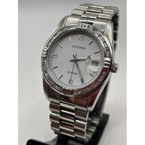 4 - Sekonda Stainless Steel Quartz Wristwatch with Crystal Bezel, Working Order