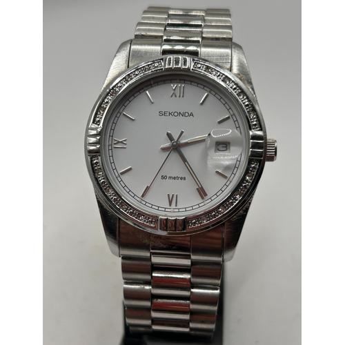 4 - Sekonda Stainless Steel Quartz Wristwatch with Crystal Bezel, Working Order