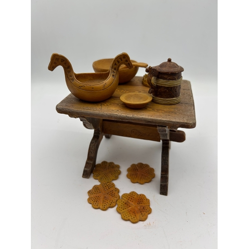 44 - A Collection of 12 Candy Design Norwegian Dollhouse Furniture and Tableware Items