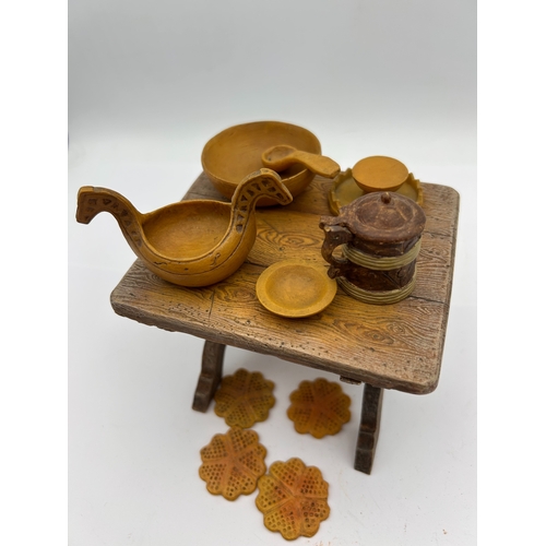 44 - A Collection of 12 Candy Design Norwegian Dollhouse Furniture and Tableware Items