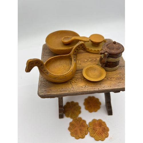 44 - A Collection of 12 Candy Design Norwegian Dollhouse Furniture and Tableware Items