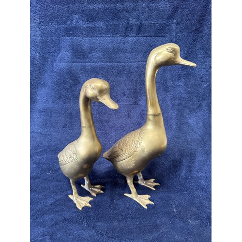 273 - A Pair of Mid-Century Modern Stylised Cast Brass Geese 13 Inch and 11 Inch
