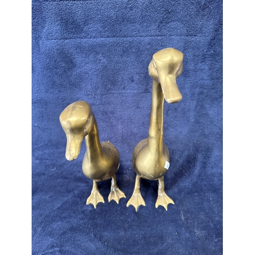273 - A Pair of Mid-Century Modern Stylised Cast Brass Geese 13 Inch and 11 Inch