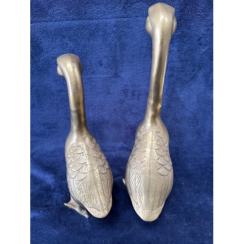 273 - A Pair of Mid-Century Modern Stylised Cast Brass Geese 13 Inch and 11 Inch