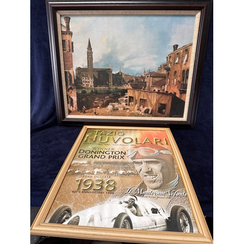 281 - Two Framed Prints Including a Tazio Nuvolari 60th Anniversary Donington Grand Prix Commemorative Gra... 