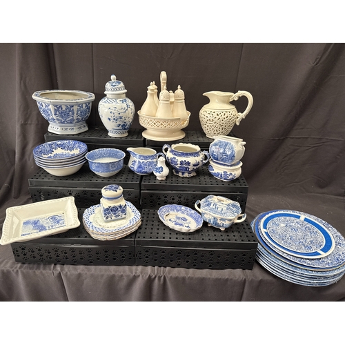 A Collection of Blue and White Transferware and Reticulated Creamware ...