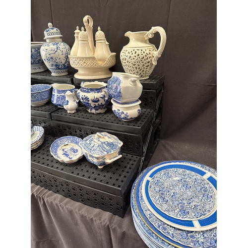 A Collection of Blue and White Transferware and Reticulated Creamware ...