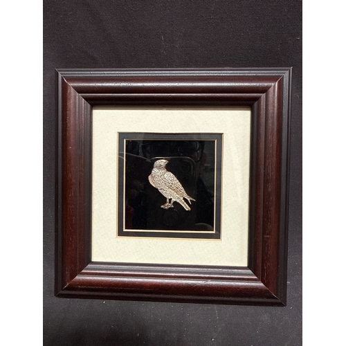 16 - A Framed Decorative Metal Relief Depicting a Bird