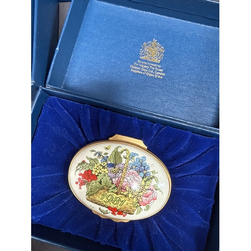 33 - A Trio of Halcyon Days Annual Commemorative Enamel Boxes