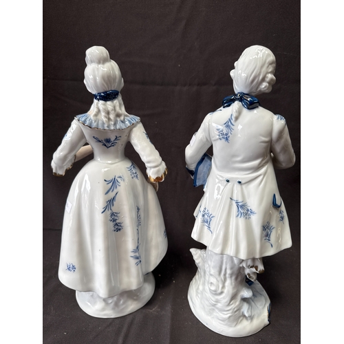 5 - A Pair of KPM Waldenburg Blue and White Porcelain Figurines