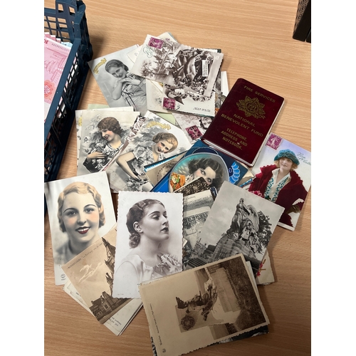 An Assortment of Vintage Postcards, Prop Currency, and a Fire Services ...