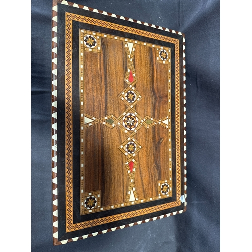 58 - A Large Middle Eastern Style Marquetry Inlaid Wooden Folding Chess Set