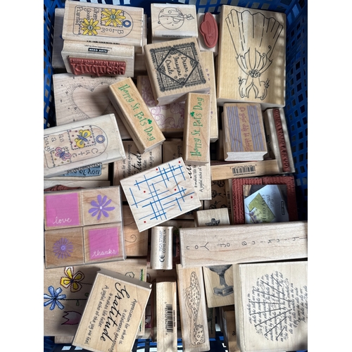 29 - A Collection of Wood-Mounted Rubber Craft Stamps and Decorative Paper