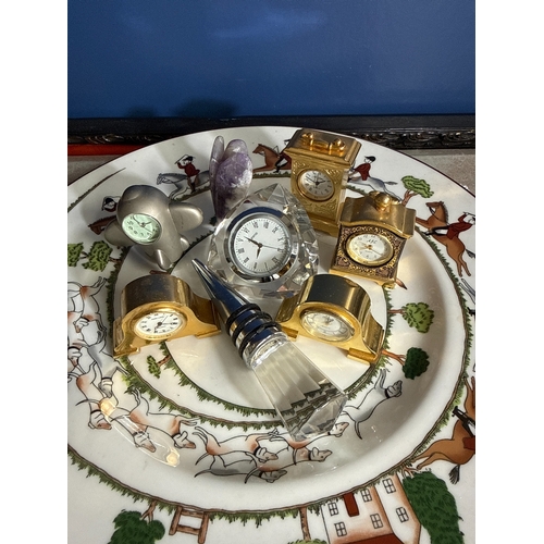 34 - A Trio of Crown Staffordshire Hunting Scene Plates, a Masonic Presentation Book, and an Assortment o... 