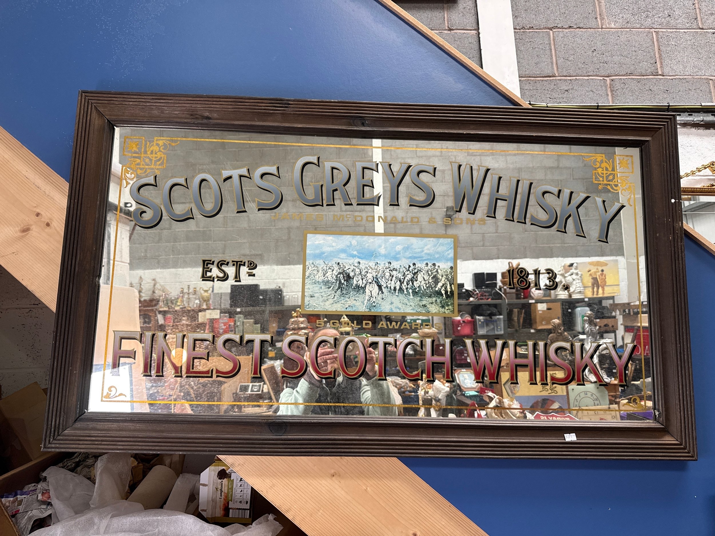 Scots Greys Whisky Large Rectangular Wooden Framed Pub Mirror