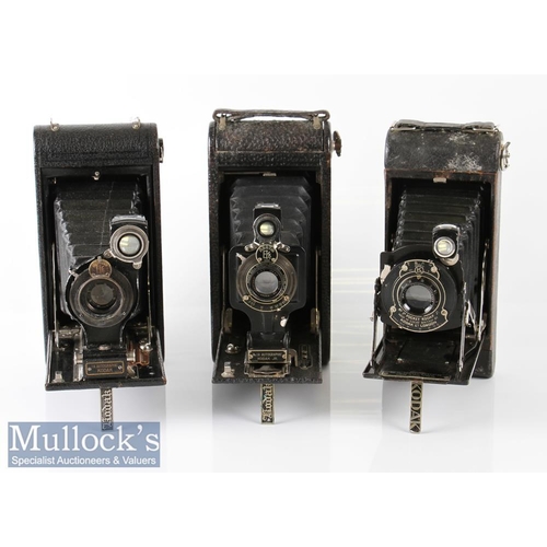 29 - 3x Kodak folding cameras to include No 1A Autographic Junior marked 13338 and 13662, 1A Autographic ... 