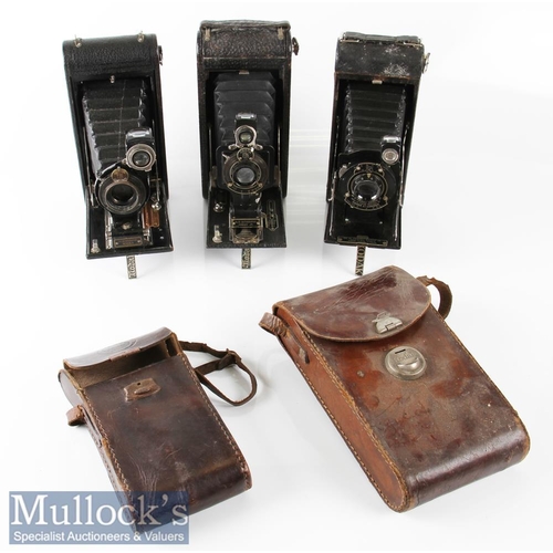 29 - 3x Kodak folding cameras to include No 1A Autographic Junior marked 13338 and 13662, 1A Autographic ... 